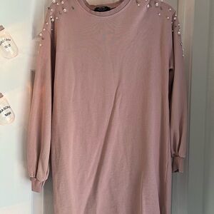 Bershka Pink Dress with Pearl Accents